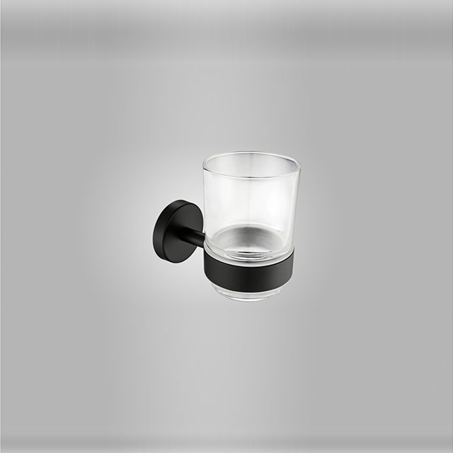 Black Wall Mounted Bathroom Single Toothbrush Tumbler Holders with Glass Cup