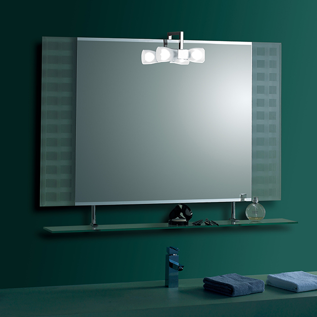 BIG RECTANGULAR BATHROOM WALL MIRROR WITH BIG SHELF AND LIGHT 18M077 100cmx80cm