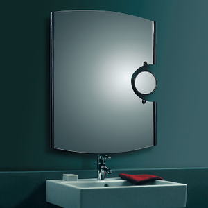 METAL BATHROOM WALL MIRROR WITH A SMALL ROUND MAGNIFYING MIRROR 18M068 80cmx60cm