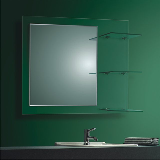 SANDBLAST RECTANGULAR BATHROOM WALL MIRROR WITH BIG SHELVES 18M079 100cmx80cm