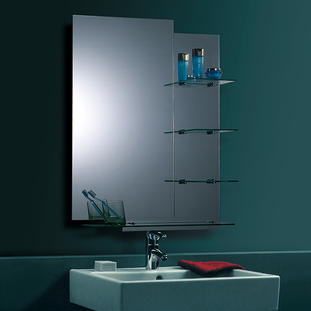 TWO LAYERS BATHROOM WALL MIRROR WITH SHELVES 18M073 80cmx60cm
