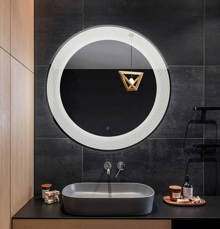 Zhuotai Round LED Bathroom Mirror with Sandblasting Pattern 