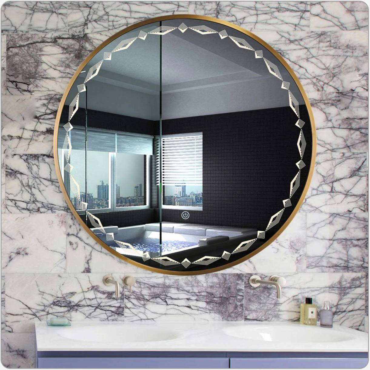 Zhuotai LED Bathroom Mirror with Metal Frame in Gold Finishing