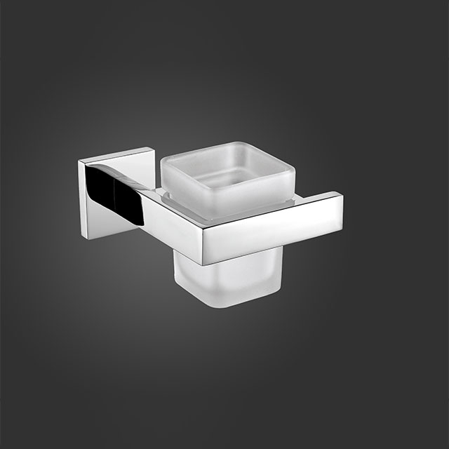Square Wall Mounted Bathroom Single Toothbrush Tumbler Holders with Glass Cup