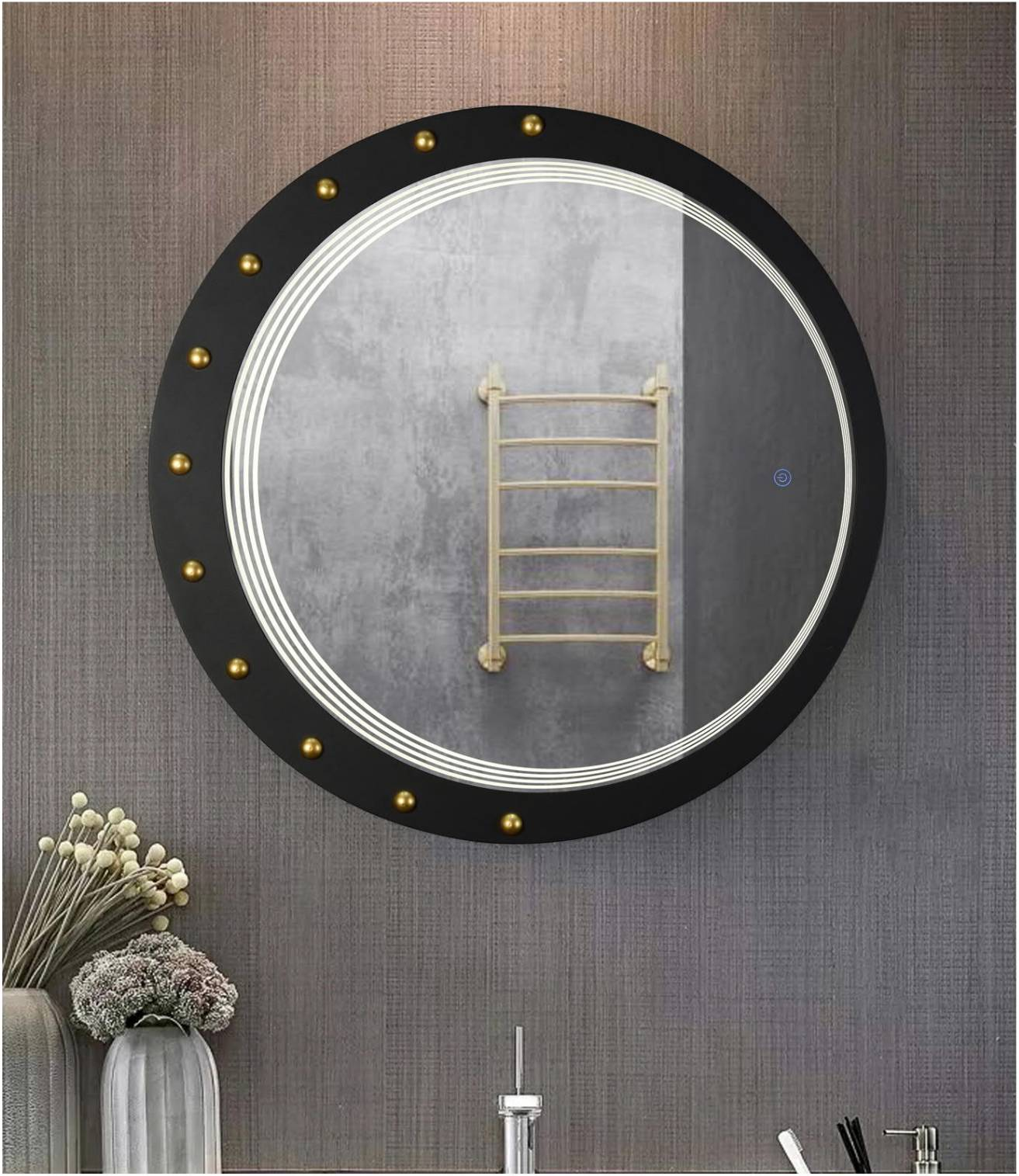 Zhuotai Round LED Mirror with Black Or Grey Metal Frame