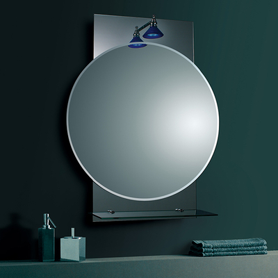 TWO LAYERS ROUND AND RECTANGULAR BATHROOM WALL MIRROR WITH SHELF AND LIGHT 18M074 80cmx60cm 